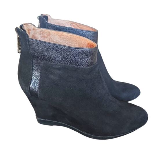 Black Suede Wedge Ankle Boots Size 8.5 Donald Pliner Chez Preppy Boho Gothic - Picture 4 of 11